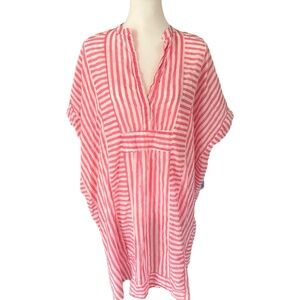 Emerson Fry India Collection Pink Stripe Short Caftan Cotton Cover-Up One Size